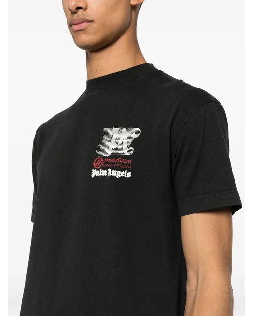 Palm Angels Black X Haas Racing-Print Cotton T-Shirt for men
