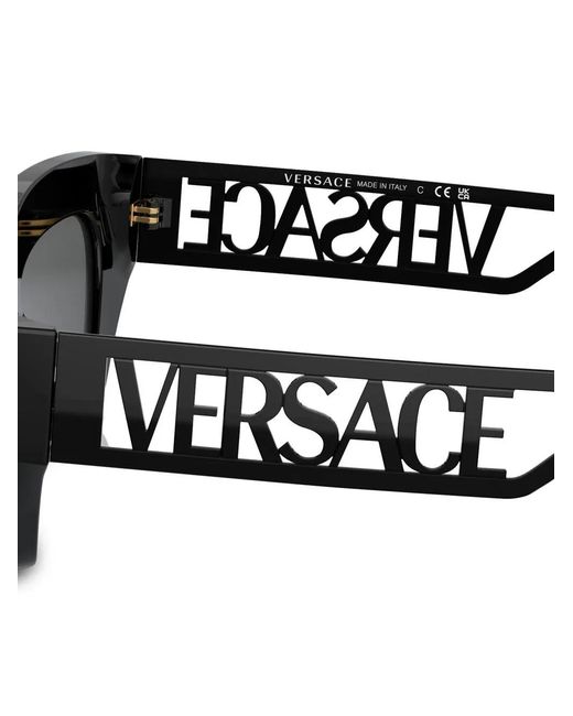 Versace Black Logo-Embossed Rectangle-Frame Sunglasses
