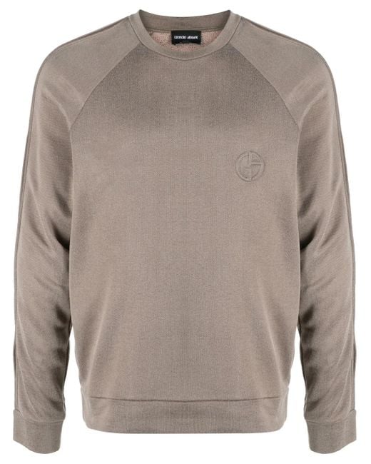 Giorgio Armani Gray Logo-Embroidered Round-Neck Jumper for men