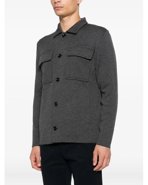 Lardini Black Buttoned Patch-Pocket Jacket for men