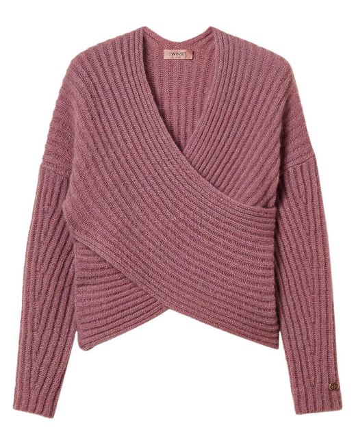 Twinset Purple Ribbed-Knit Jumper