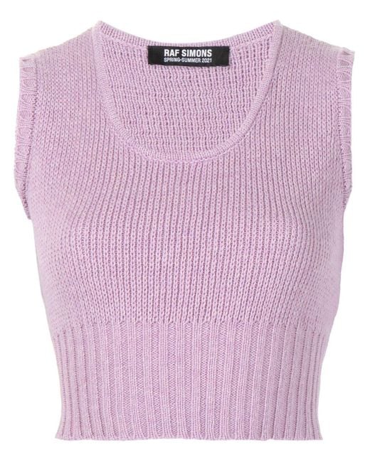 Raf Simons Purple Sleeveless Cropped Knitted Top