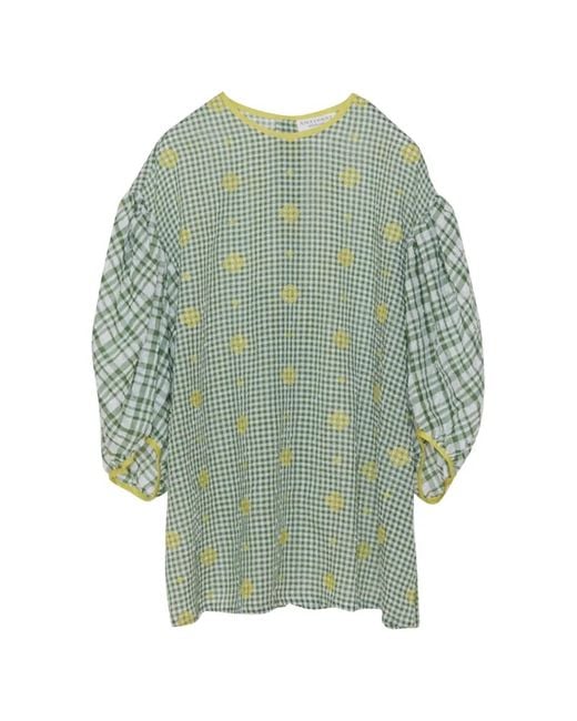 Antipast Green Gingham-Check Floral-Embroidered Blouse