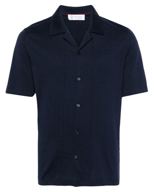 Brunello Cucinelli Blue Short-sleeve Knitted Shirt for men