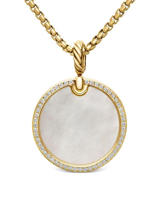 David Yurman Metallic 18Kt Dy Elements Disc Diamond Rim Pendant (24Mm)
