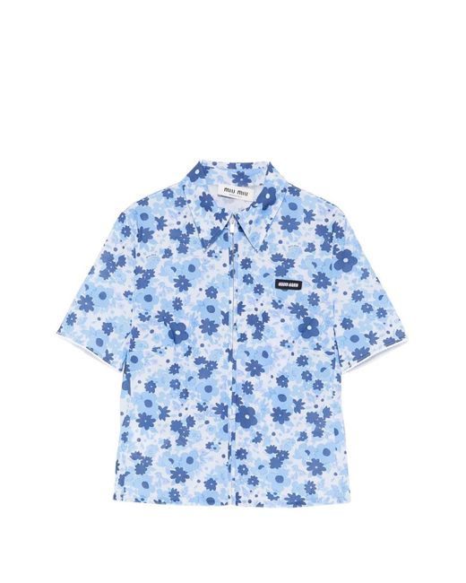 Miu Miu Blue Cropped Printed Shirt