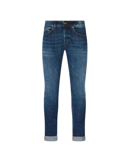 Dondup Blue Logo-Plaque Whiskered Skinny Jeans for men