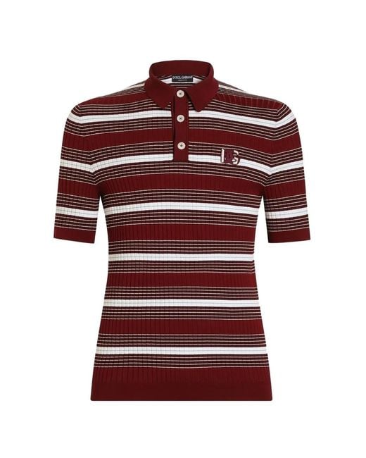 Dolce & Gabbana Red Striped Knit Polo Shirt for men