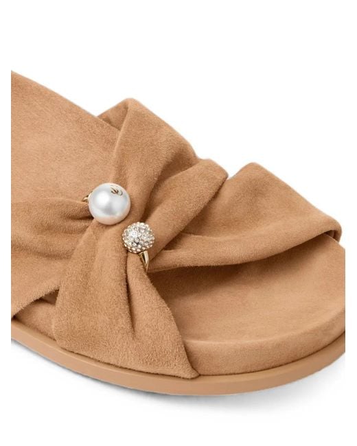 Jimmy Choo Brown Sandales Rafi Flat À Perles Artificielles