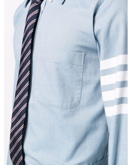 Hombre Ropa de Camisas de Camisas informales de botones Camisa con motivo 4-Bar en la manga Thom Browne de hombre de color Azul 