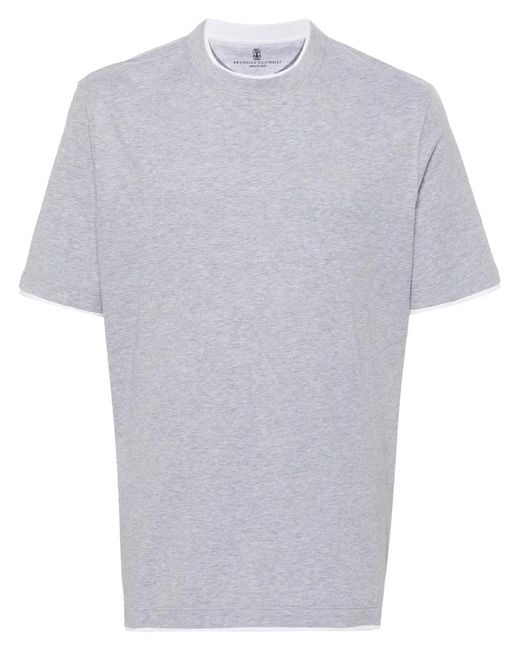 Brunello Cucinelli Gray Layered Cotton T-Shirt for men