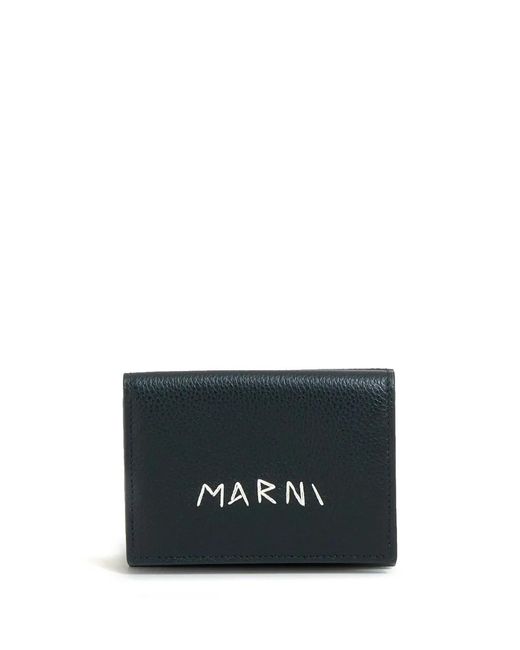 Marni Black Logo-Embroidered Leather Wallet