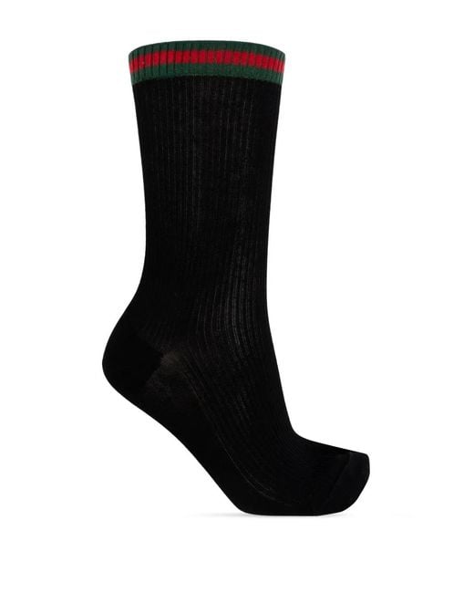 Gucci Black Web-Striped Cotton-Blend Socks