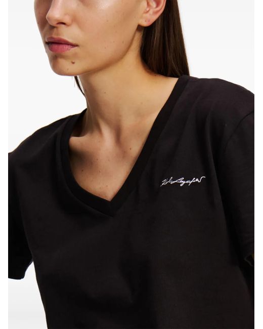 Karl Lagerfeld Black Signature V-Neck T-Shirt