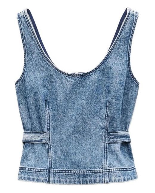 Rag & Bone Blue Denim Belted Top