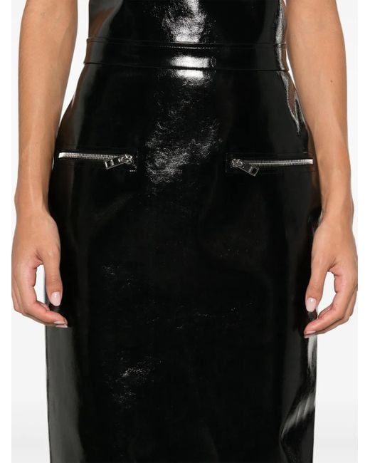 MSGM Black Patent Midi Skirt