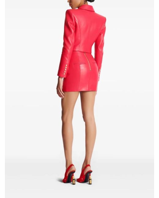 Balmain Red Lambskin Cropped Jacket