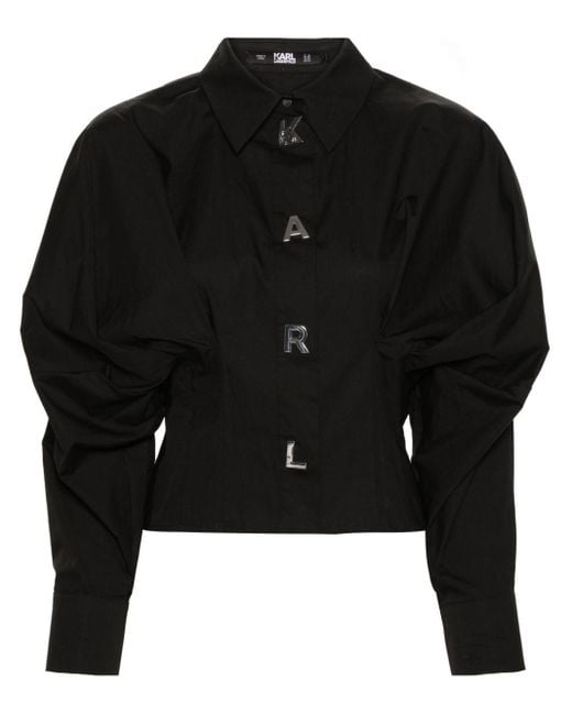 Karl Lagerfeld Black Logo-buttons Poplin Shirt