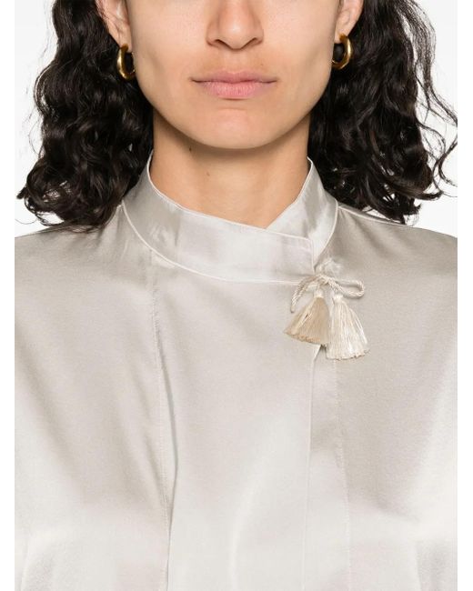 Forte_forte White Silk Blend Long-Sleeved Shirt With Tassel Detail