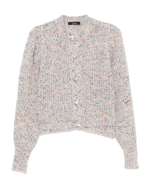Twinset White Puff-Sleeve Speckled Cardigan