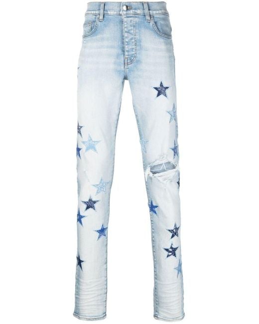 Amiri Denim Distressed Starpatch Jeans in Blue for Men Lyst Canada