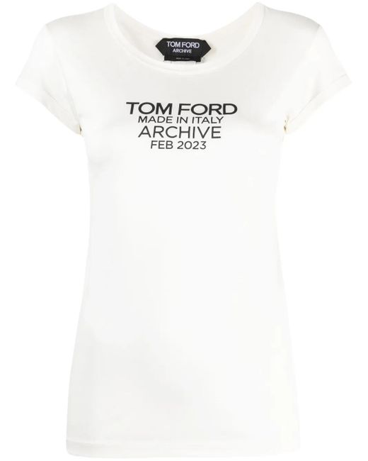 Tom Ford ロゴ シルクtシャツ White