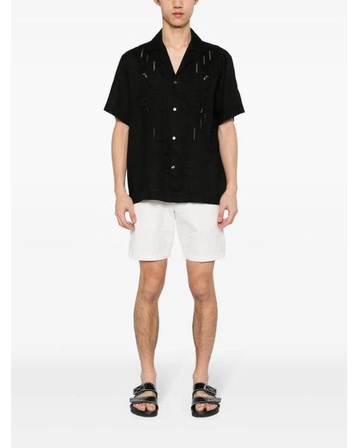 P.A.R.O.S.H. Black Floral-Embroidery Linen Shirt