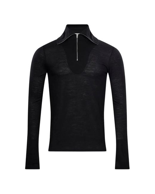 Jil Sander Black Quarter-Zip Long-Sleeve Polo Shirt for men