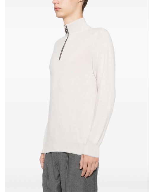 N.Peal Cashmere White Carnaby Half-Zip Jumper for men
