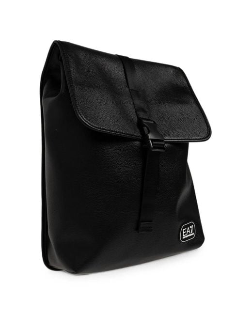 EA7 Black Logo-Patch Buckle-Fastening Backpack