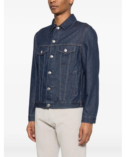 Brunello Cucinelli Blue Button Denim Jacket for men