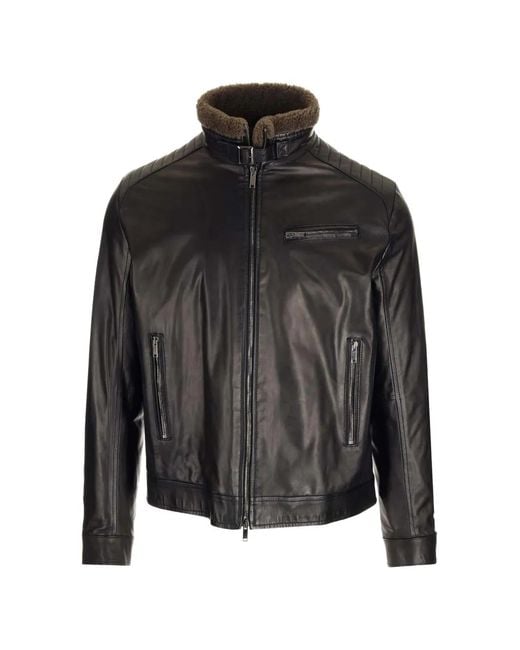 Al Duca D'aosta Black Quilted-Shoulder Leather Jacket for men