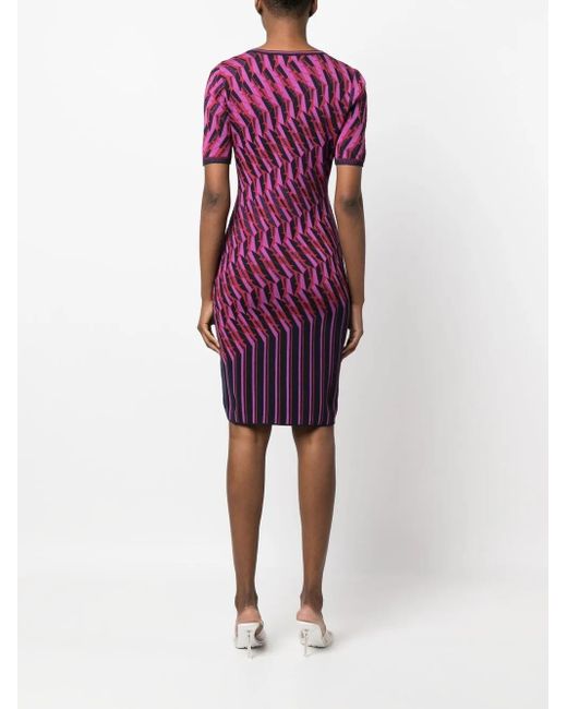 Diane von Furstenberg Purple Zig-Zag Intarsia-Knit Dress