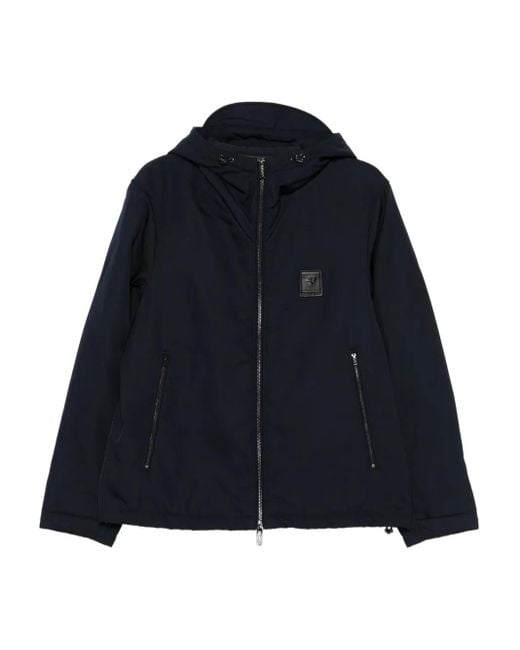 メンズ Emporio Armani ロゴパッチ フーデッドジャケット Blue