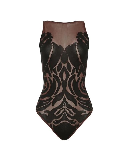 Wolford Black Rose-Pattern Sleeveless Sheer Bodysuit