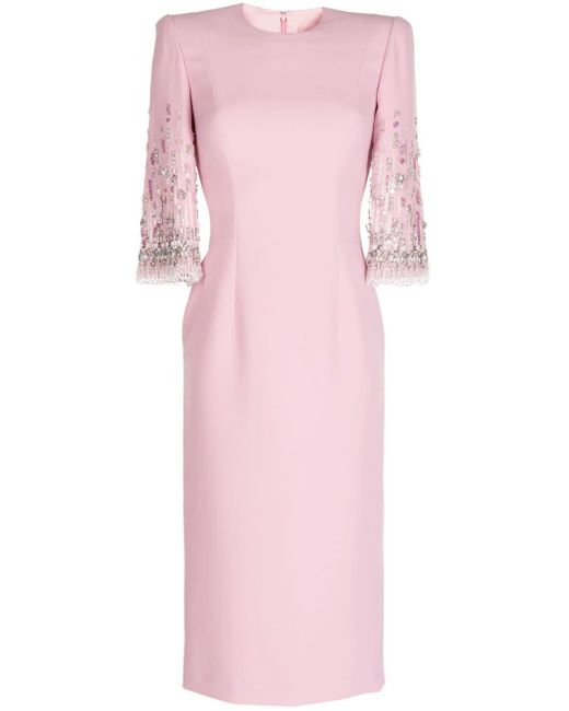 Jenny Packham Verfraaide Midi-jurk in het Pink