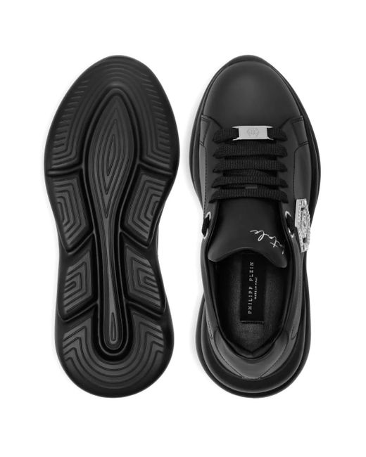 Philipp Plein Black Crystal-Embellished Leather Sneakers