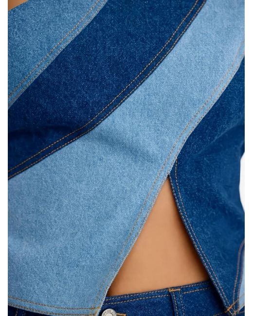 Significant Other Blue Diagonal-Paneled One-Shoulder Top