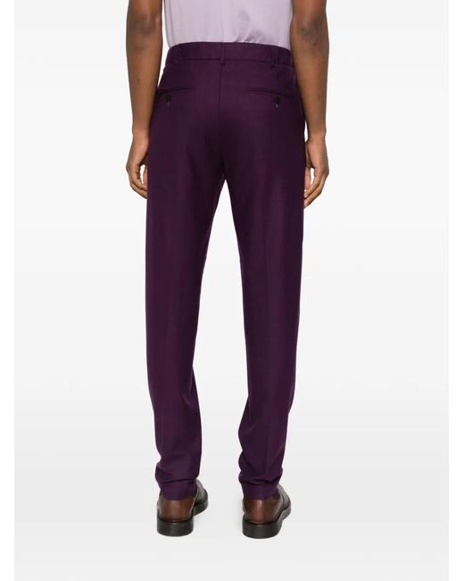 Cellar Door Purple Tapered-Leg Buttoned Wool Trousers for men