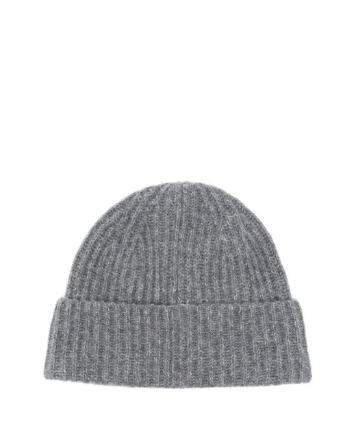 Lisa Yang Gray Ribbed-Knit Beanie Hat