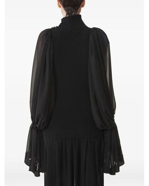 Lanvin Black Chiffon Sleeve Roll-Neck Top