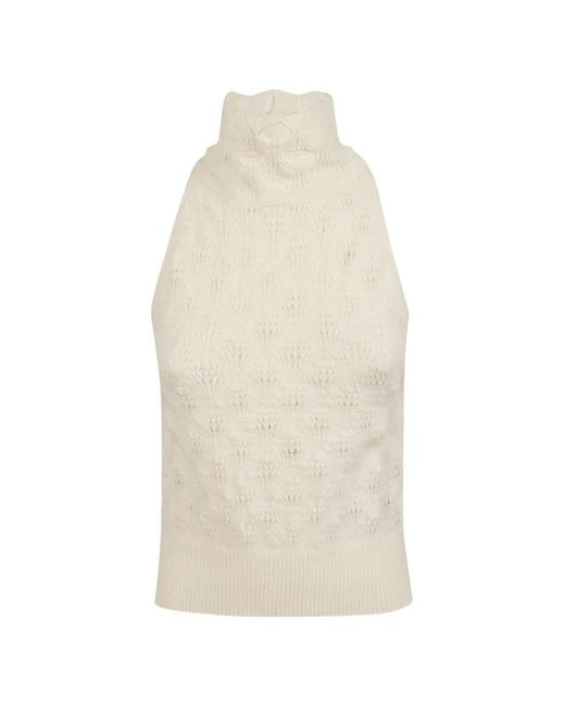 Ermanno Scervino White Pointelle-Knit High-Neck Top
