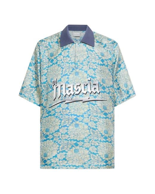 Pierre Louis Mascia Blue Aloe Floral Aloe Silk Polo Shirt