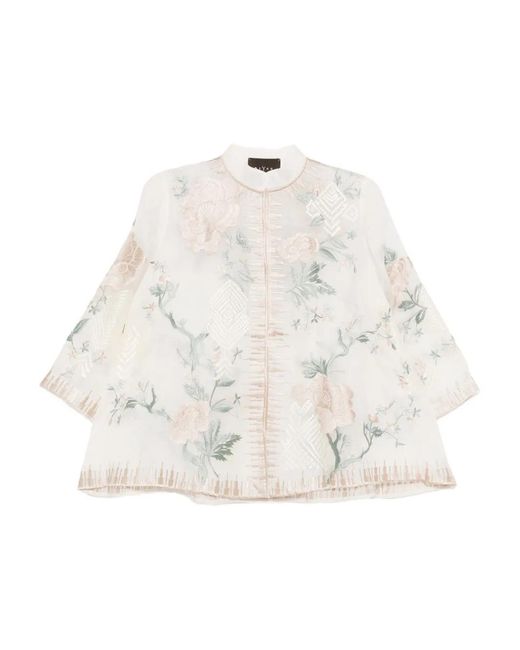 Biyan White Floral-Embroidered Blouse