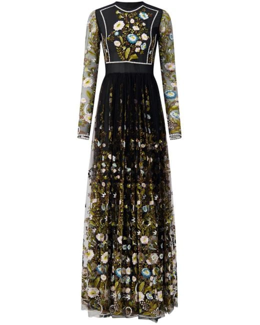 Giambattista Valli Black Ramages-embroidered Silk-tulle Gown