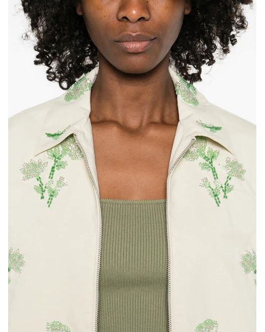 Maje White Floral Zip Bomber Jacket