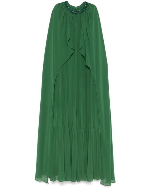 Self-Portrait Green Chiffon Cape Maxi Dress