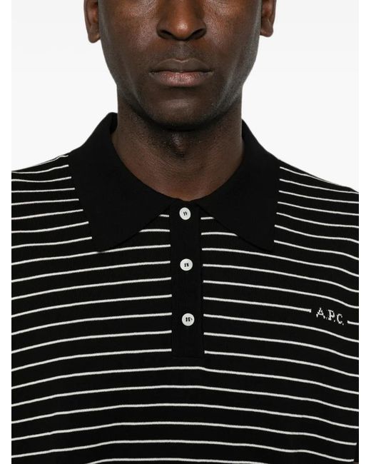A.P.C. Black Striped Short-Sleeve Polo Shirt for men