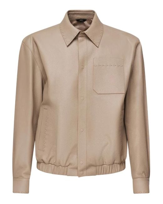Fendi Hemdjacke Aus Leder in Natural für Herren