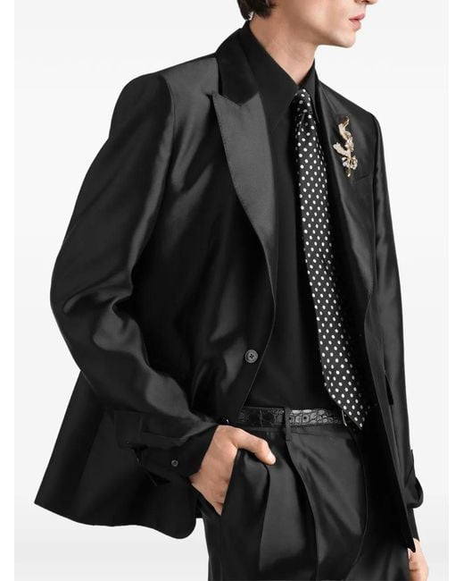 Dolce & Gabbana Black Sicilia Light Single-Breasted Mikado Silk Jacket for men